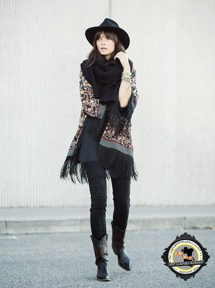 Ania's perfect kimono-and-infinity-scarf combo