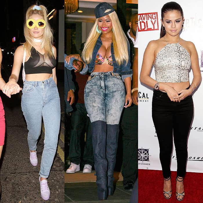 Pixie Lott, Nicki Minaj, and Selena Gomez illustrate the fine line between complementing and overpowering tops with high-waisted pants