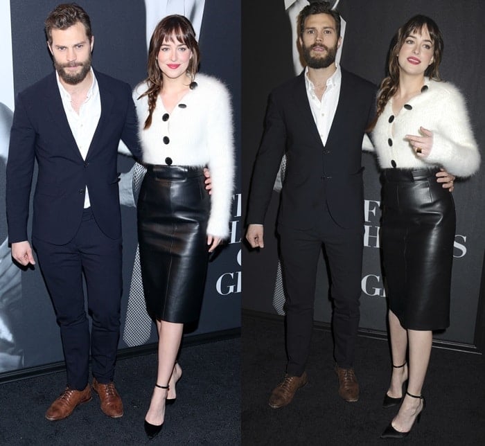 Dakota Johnson and Jamie Dornan at the Fifty Shades of Grey Fan First Screening at Ziegfeld Theatre in New York City on February 6, 2015