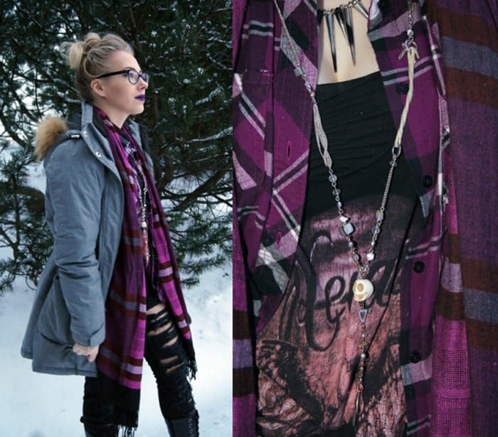 Johanna styled her purple scarf with ripped jeans