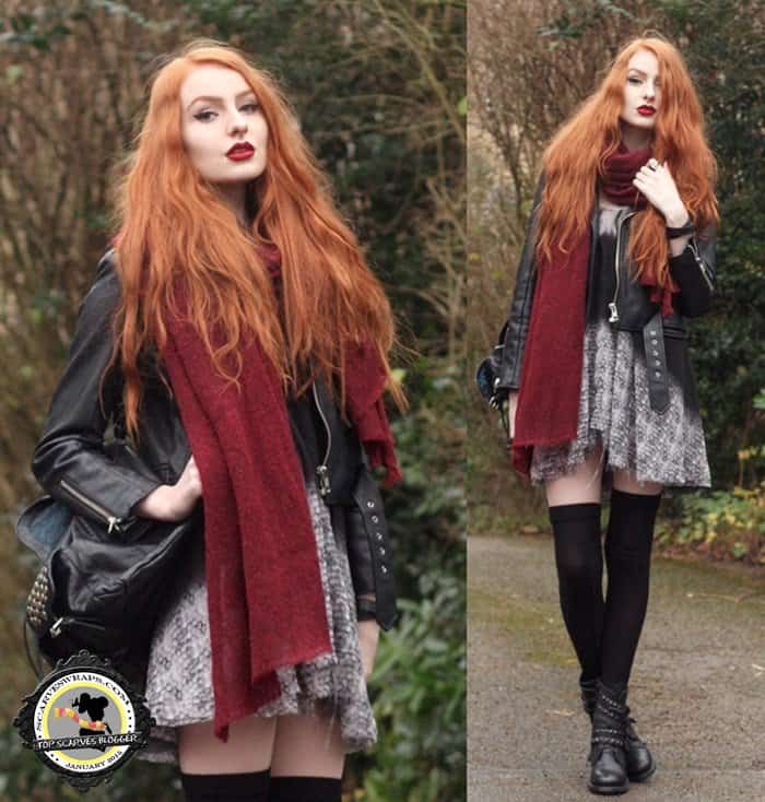 Red-haired Olivia wears a red scarf