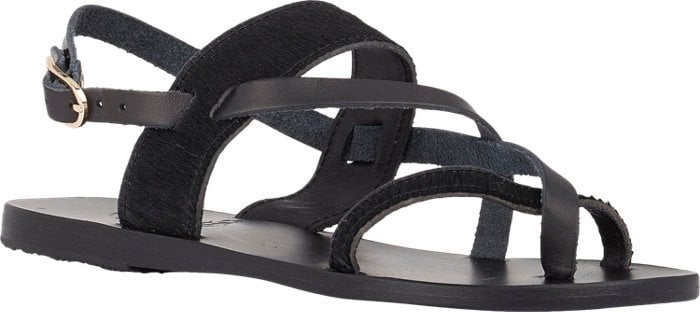 Ancient Greek Sandals "Alethea" Crossover-Strap Flat Sandals in Calfhair and Leather