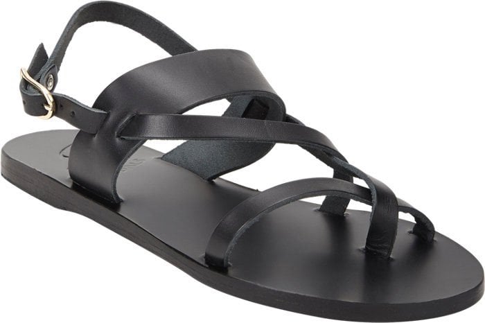 Ancient Greek Sandals "Alethea" Crossover-Strap Flat Sandals in Black