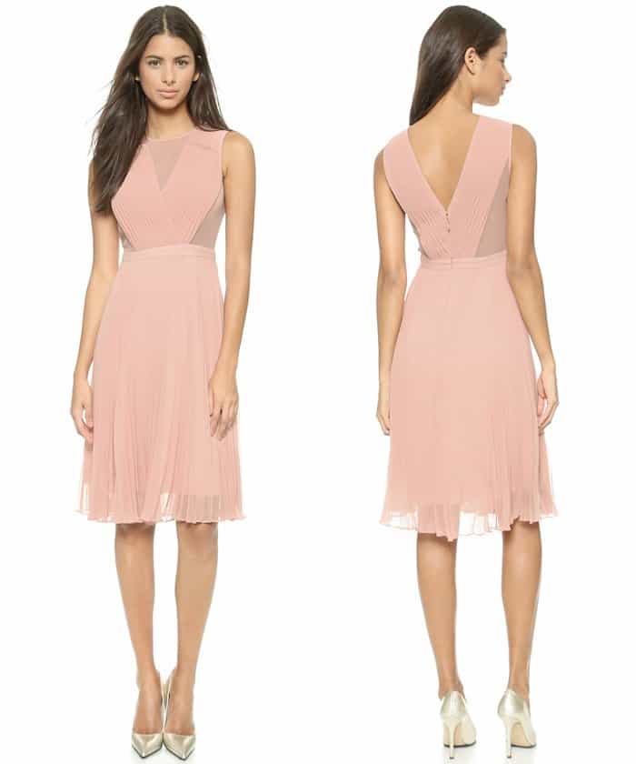 BCBGMaxAzria "Deborah" Pleated Dress in Shadow Blush