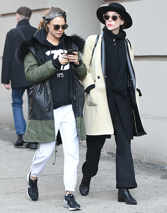 Cara Delevingne and rumored girlfriend, musician St. Vincent, walking around SoHo in New York City on March 2, 2015