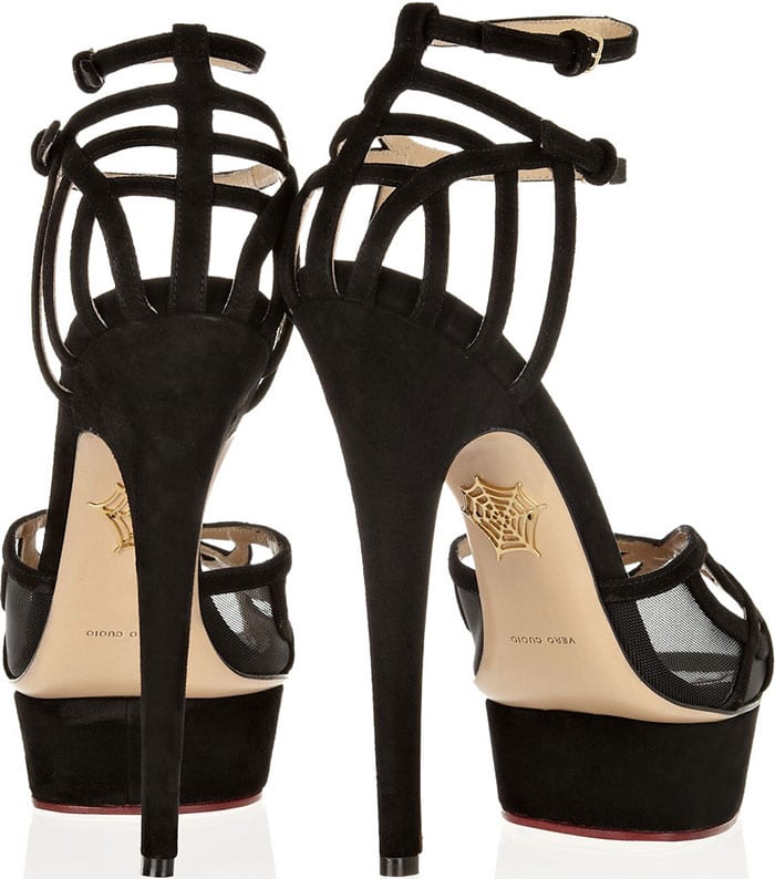 Charlotte Olympia Octavia Suede-and-Mesh Platform Sandals