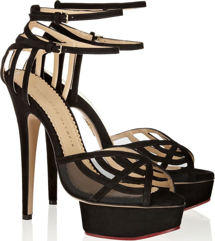 Charlotte Olympia Octavia Suede-and-Mesh Platform Sandals