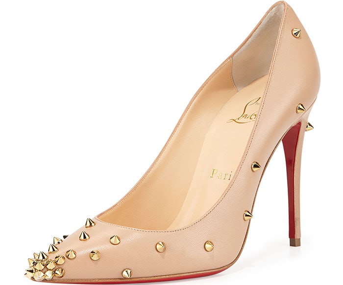 Christian Louboutin "Degraspike" Studded Leather Pumps in Nude/Gold