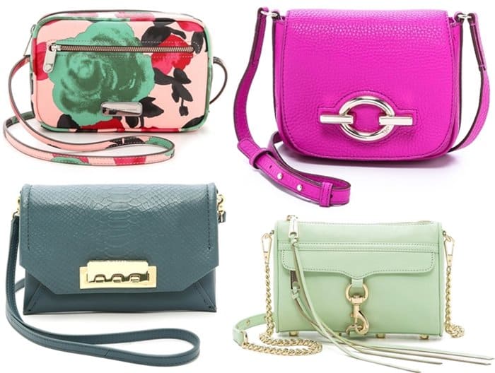 Marc by Marc Jacobs "Jerrie Rose Sally" Bag in Desert Rose Multi / Diane von Furstenberg "Sutra Cafe" Mini Bag in Hibiscus / Rebecca Minkoff Mini MAC Cross Body Bag in Aloe / ZAC Zac Posen "Eartha" Envelope Crossbody Bag in Mineral