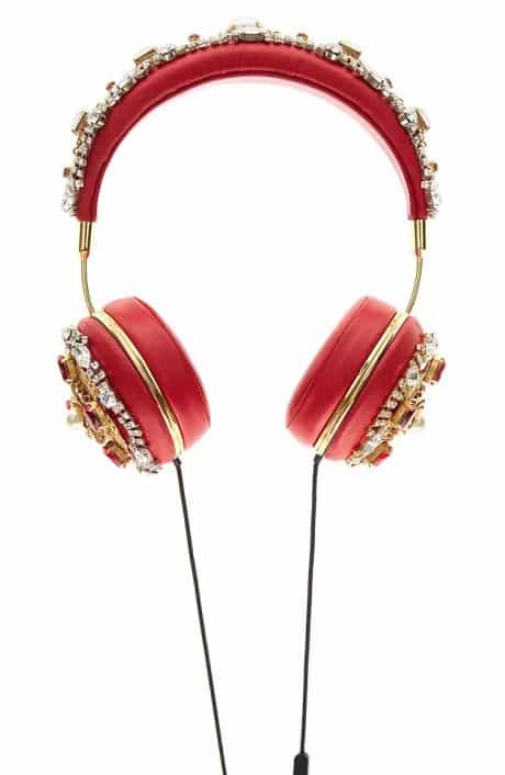 Dolce & Gabbana Red Embroidered Nappa Leather Headphones