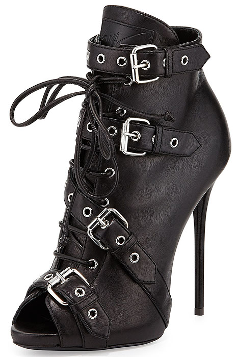 Giuseppe Zanotti Multi-Buckled-Strap Lace-Up Peep-Toe Booties