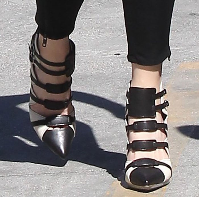 Gwen Stefani wearing two-tone L.A.M.B. booties