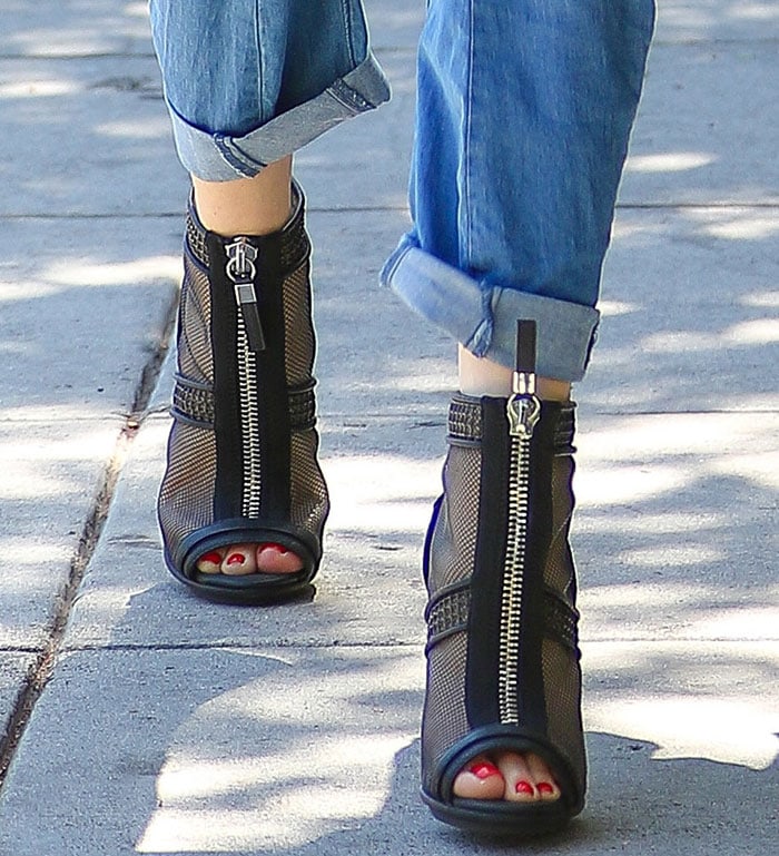 Gwen Stefani's stiletto booties with a see-through mesh design