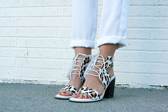 Laura's hot feet in leopard-printed lace-up sandals