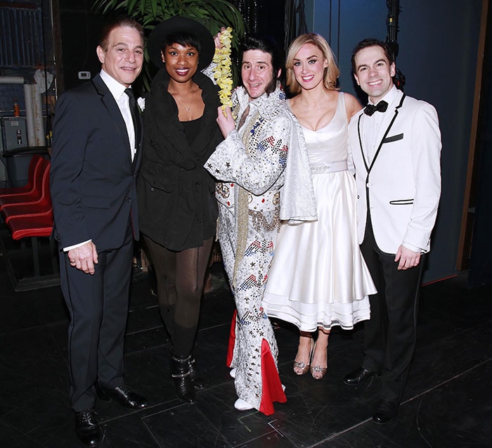 Jennifer Hudson visiting the cast of Honeymoon in Vegas on Broadway at the Nederlander Theatre in New York City on March 24, 2015