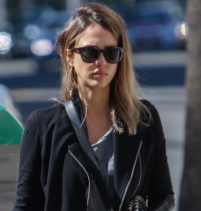 Jessica Alba in a double zip jacket from Red 23