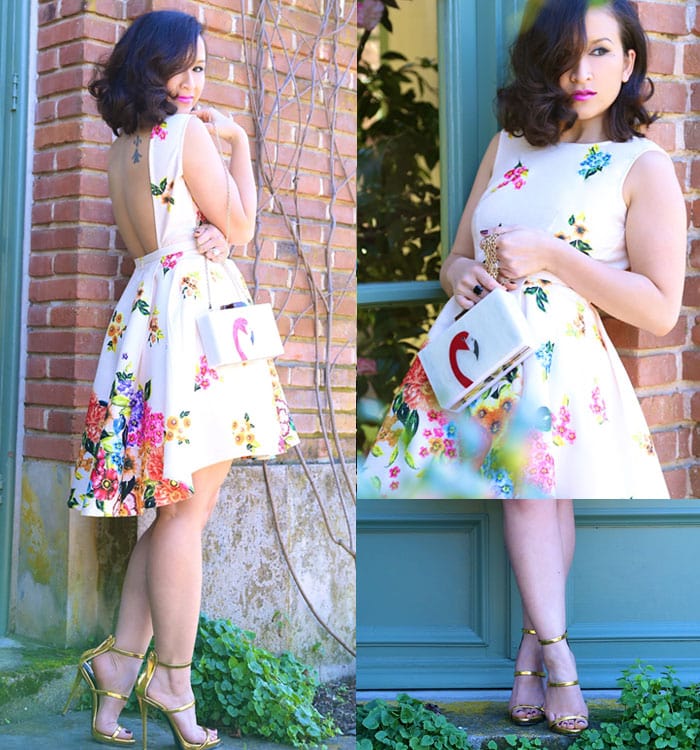 KT flashed her legs in a floral fit-and-flare dress