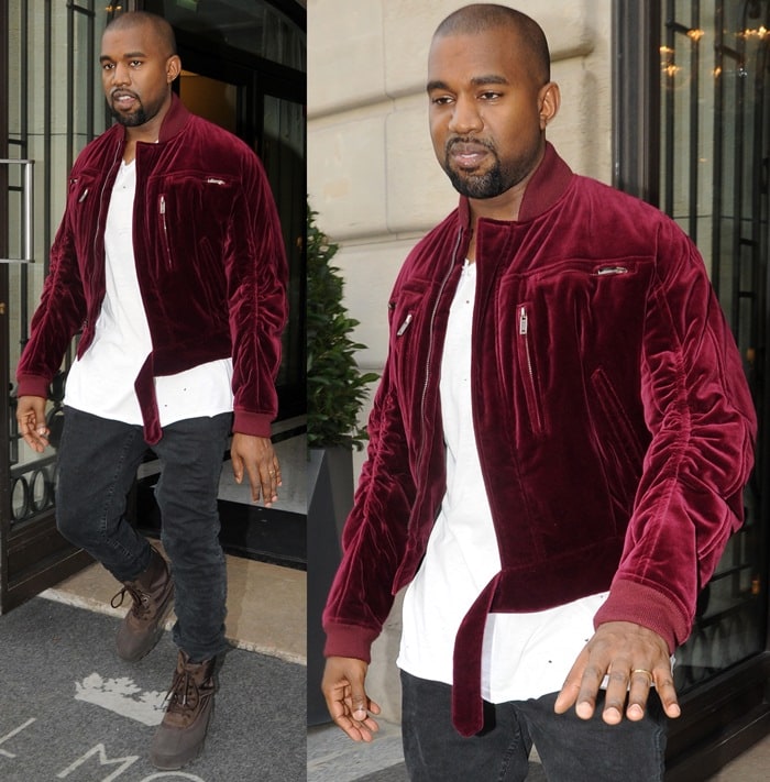 Kanye West was in a good mood while exiting Le Royal Monceau Hotel