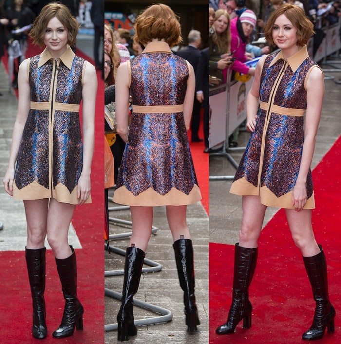 Karen Gillan futuristic and retro Louis Vuitton dress