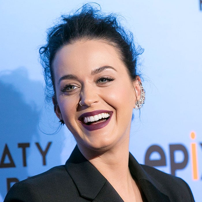 Katy Perry having a laugh at the world premiere screening of "Katy Perry: The Prismatic World Tour"