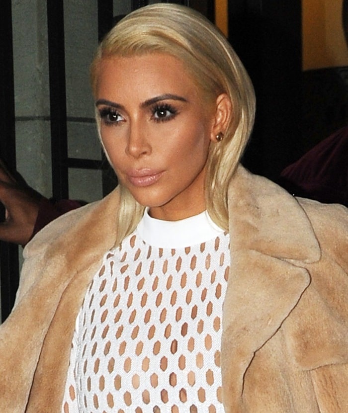 Kim Kardashian cream fishnet dress