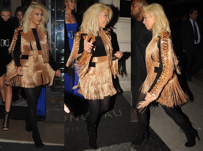 Kim Kardashian's glittery Wild West outfit with suede boots from Azzedine Alaïa
