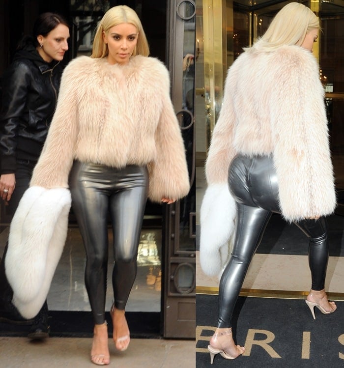 Kim Kardashian squeezed her big booty into pewter latex leggings from Atsuko Kudo