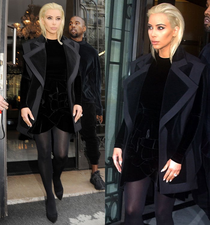 Kim Kardashian let her platinum locks stand out against her black ensemble