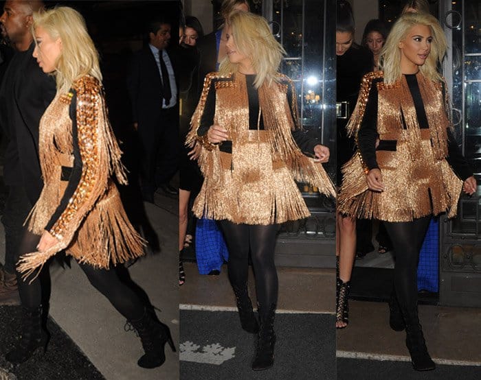 Kim Kardashian wearing a fringed Balmain dress