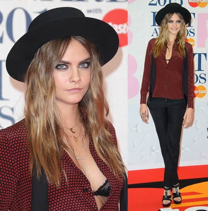 Cara Delevingne wears a Saint Laurent look at The Brit Awards 2015