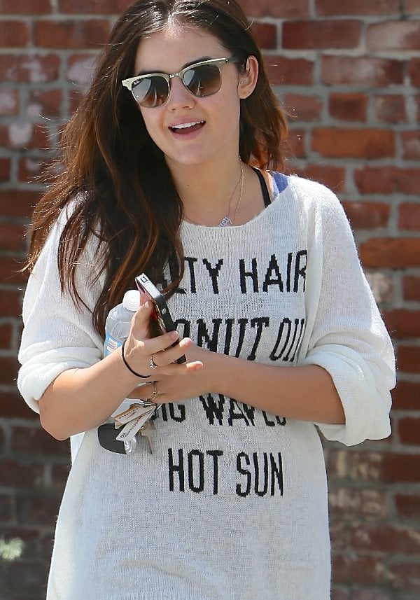Lucy Hale in Wildfox' Salty Hair Penny sweater