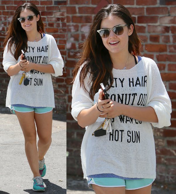Lucy Hale flaunted her hot legs while leaving her gym