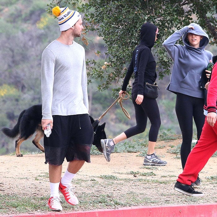 Patrick Schwarzenegger, Nicole Richie, and Miley Cyrus meeting each other while on a hike in Runyon Canyon in Hollywood Hills