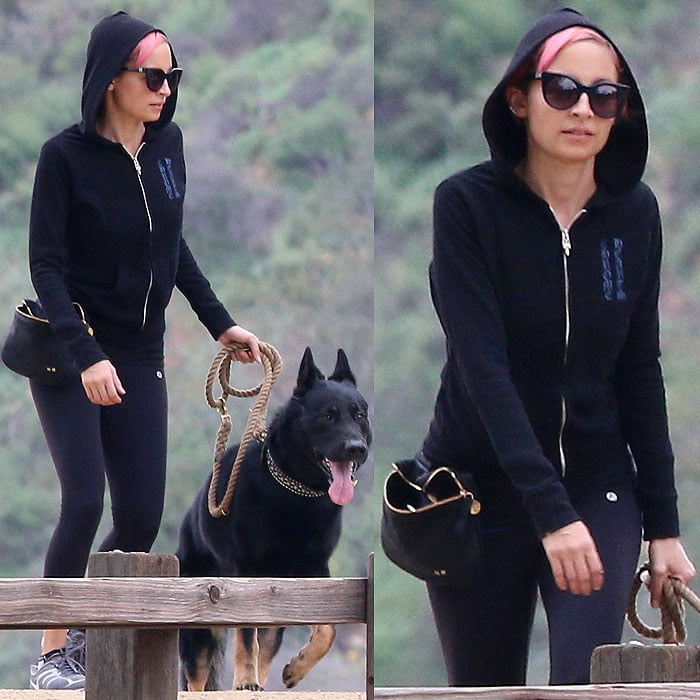 Nicole Richie going on a hike and taking her German Shepherd, Ero, for a walk around Runyon Canyon