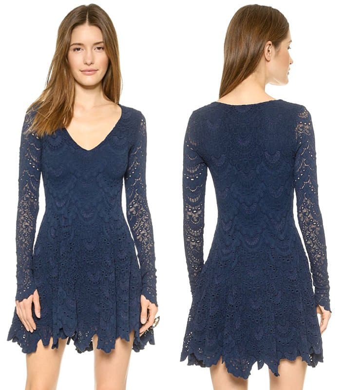 Nightcap Clothing Spanish Lace Deep V Fit and Flare Dress