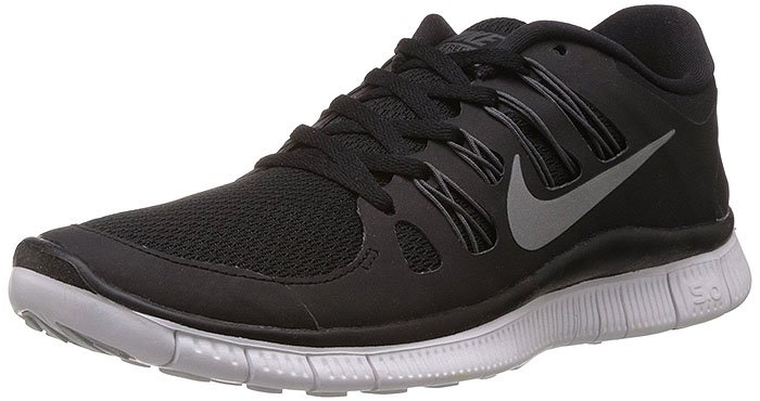 Nike "Free 5.0" Sneakers in Black/Metallic Silver/Dark Gray/White