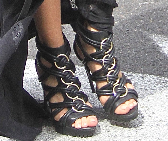 Rachel Zoe shows off her feet in Rachel Zoe strappy sandals