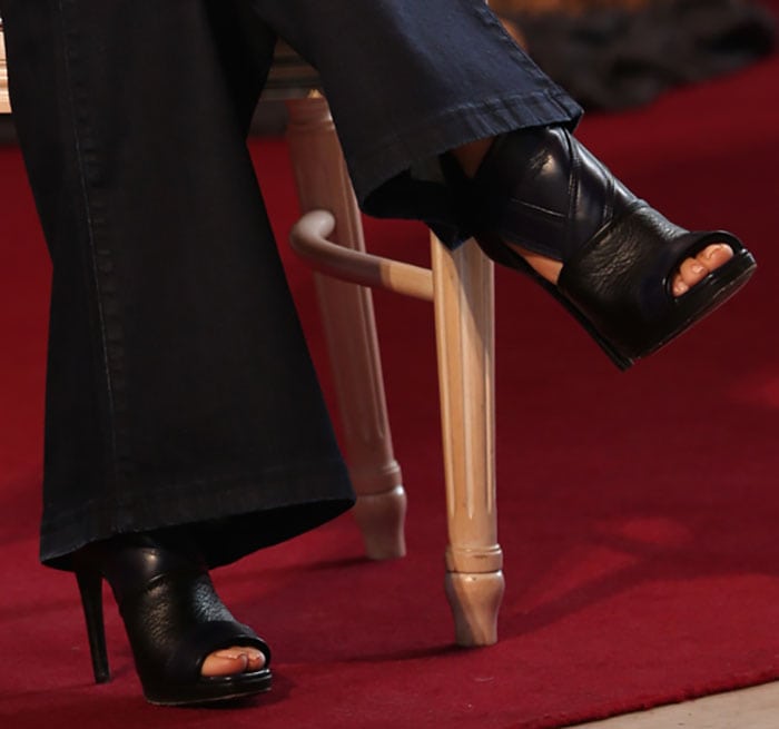 Salma Hayek's open-toe booties by McQ