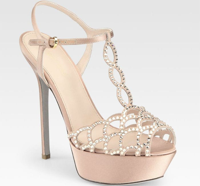 Sergio Rossi Crystal-Coated Satin T-Strap Sandals