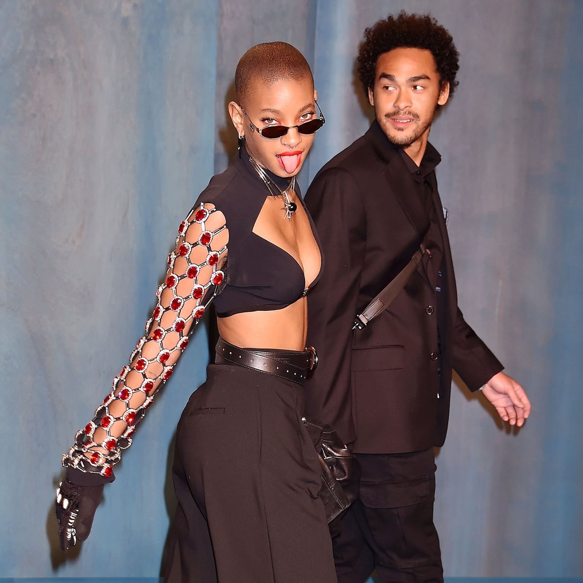 Willow Smith with her brother Trey in a jeweled cutout crop top