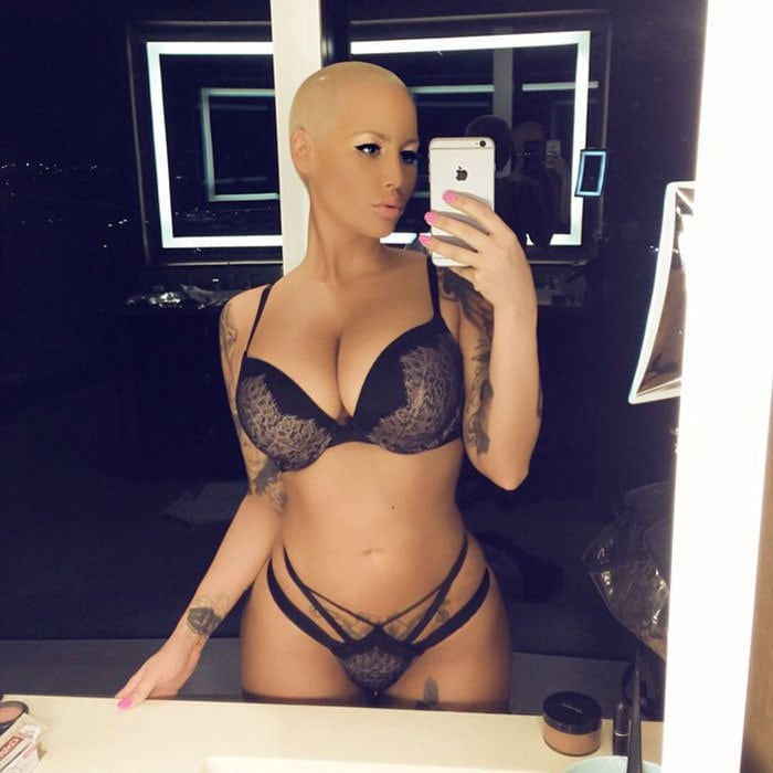 Amber Rose taking a selfie in racy lingerie