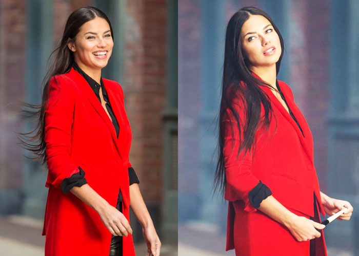 Adriana Lima rocked a red blazer from J Brand
