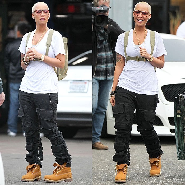 Amber Rose wearing Timberland boots