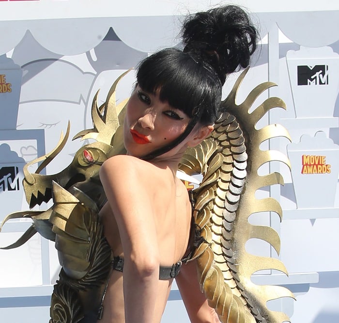 Bai Ling's tiny black bra-style top