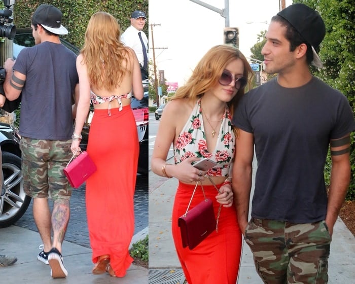 Bella Thorne out for dinner with boyfriend Tyler Posey in West Hollywood, CA on April 27, 2015