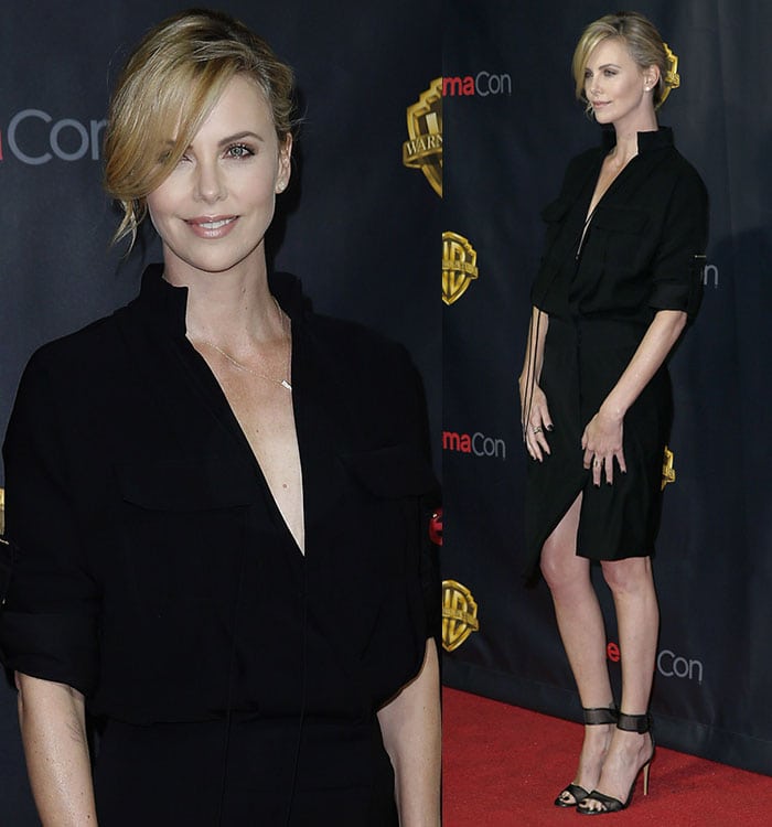 Charlize Theron wearing an Alexandre Vauthier dress at the 2015 CinemaCon in Las Vegas on April 21, 2015