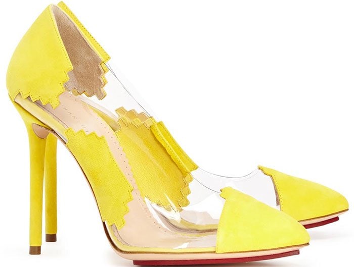 Charlotte Olympia "Montana" Yellow Suede and PVC Pumps