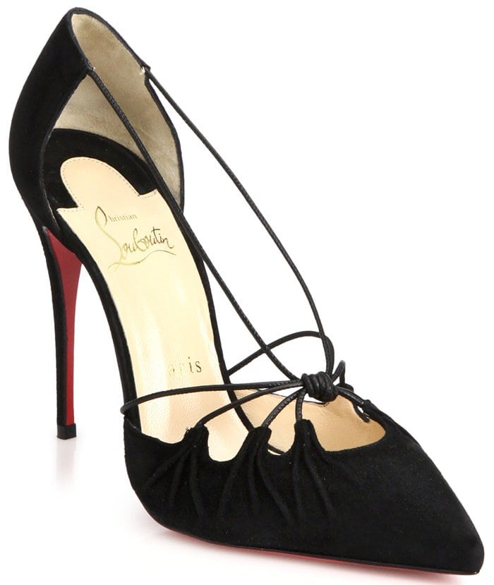 Christian Louboutin Black Riri Suede Leather-Knot Suede Pumps