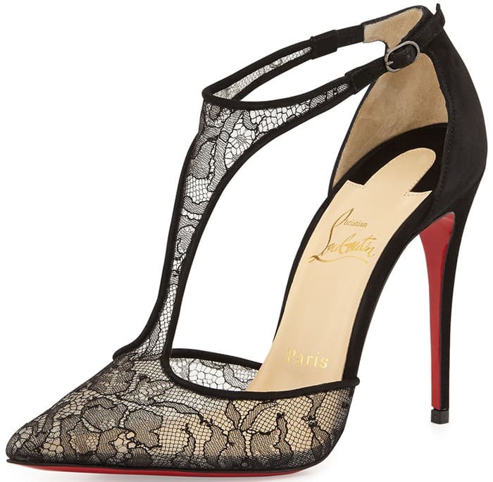 Christian Louboutin Salonu Chantilly Lace T-Strap Red Sole Pump