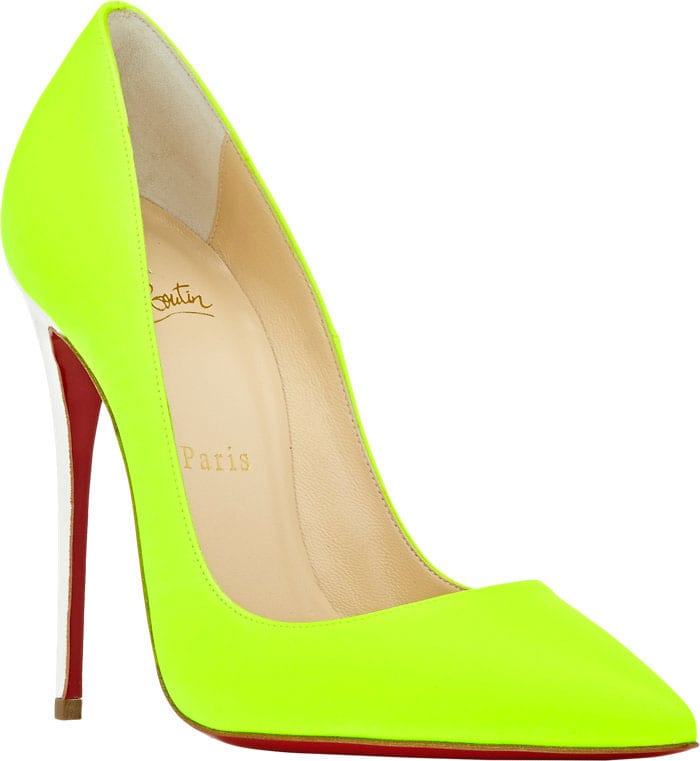 Christina Milian Shops in Neon Yellow Christian Louboutin “So Kate” Pumps